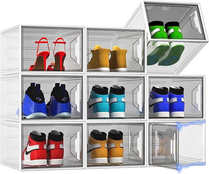Shoe Storage Boxes Stackable, X-Large Plastic Clear Shoe Organizers by ADTO