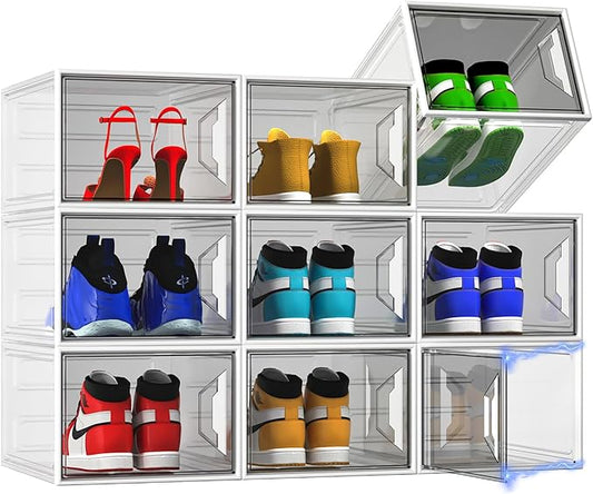 Shoe Storage Boxes Stackable, X-Large Plastic Clear Shoe Organizers by ADTO