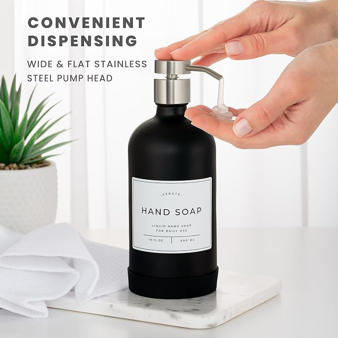 16oz Glass Soap Dispenser with Stainless Steel Pump, 21 Waterproof Labels - Image 4