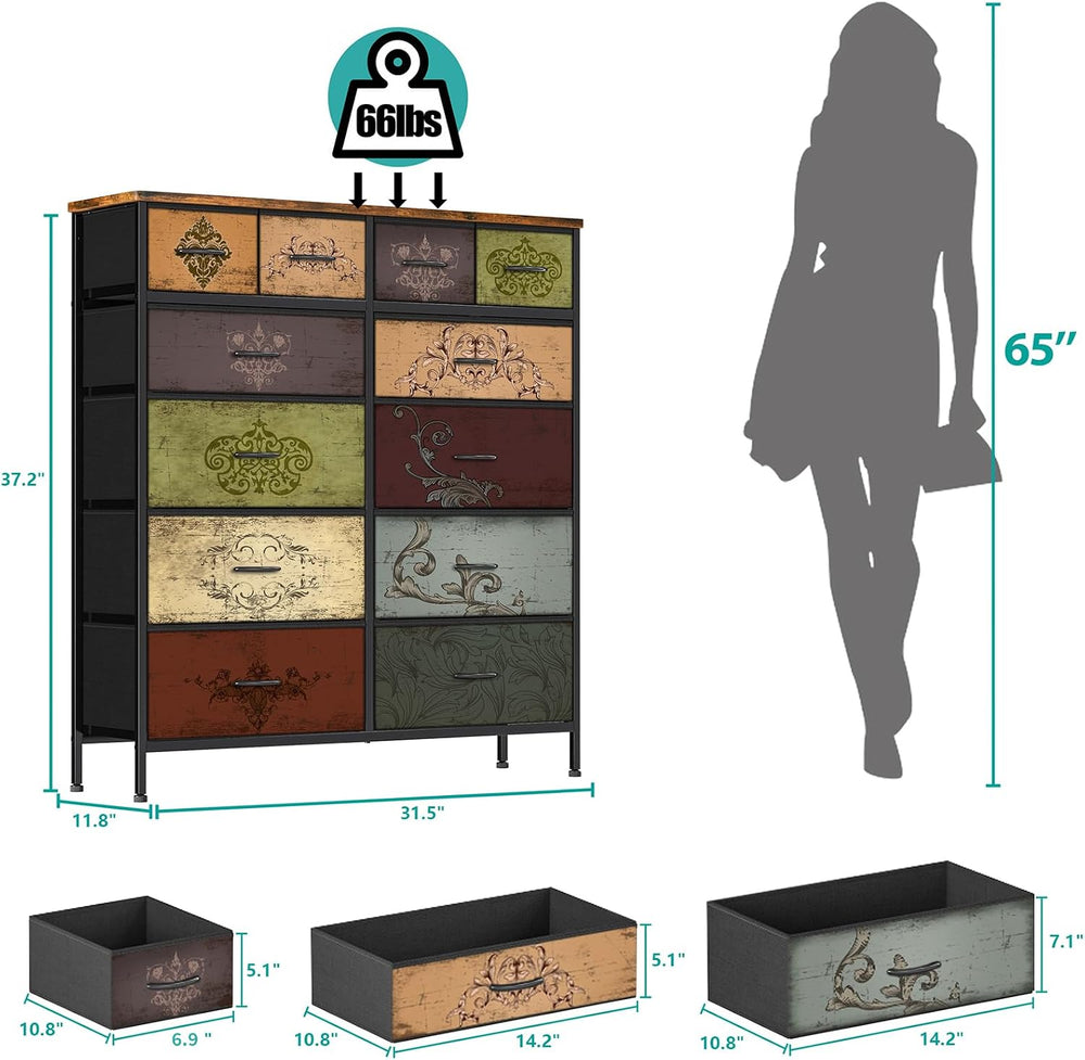 VASICAR Dresser for Bedroom with 12 Drawers, Tall Chest of Drawers