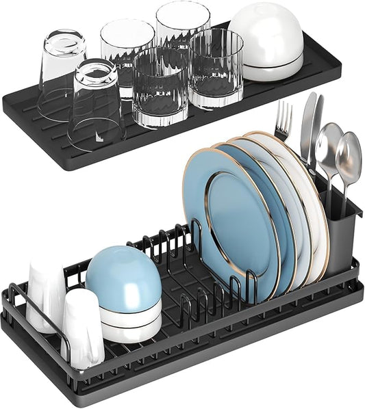 Small Dish Drying Rack, Compact Sink Dish Drainer Plate Organizer by CHLORYARD