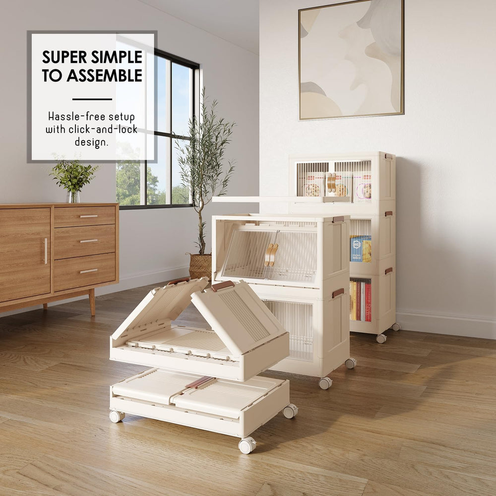 3 Tier Large Stackable Storage Bins with Lids Open Front & 360° Wheels 84...