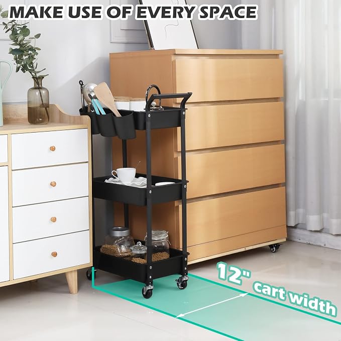 3-Tier Utility Rolling Cart, Mobile Utility Cart - Image 6
