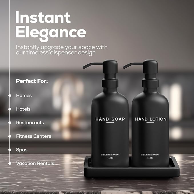 Black Glass Soap and Lotion Dispenser Set - Image 2