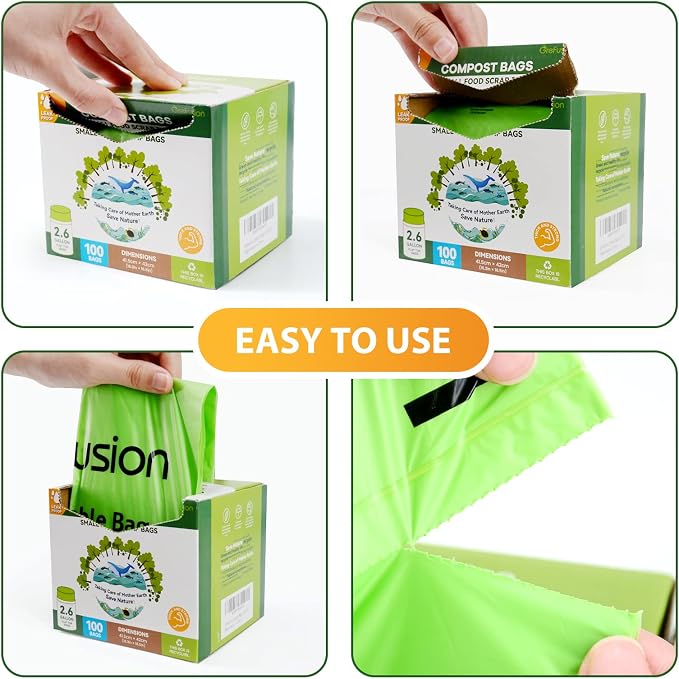 GreFusion 2.6 Gallon Compostable Trash Bags, Extra Thick 0.71 Mil, Certified by - Image 6