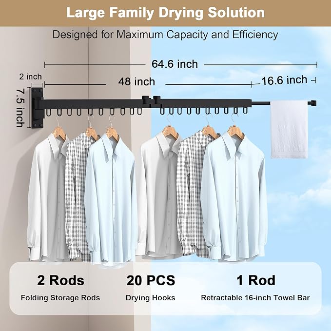 Bakala Clothes Drying Rack Foldable, Laundry Drying Rack Clothing Wall Mounted - Image 4