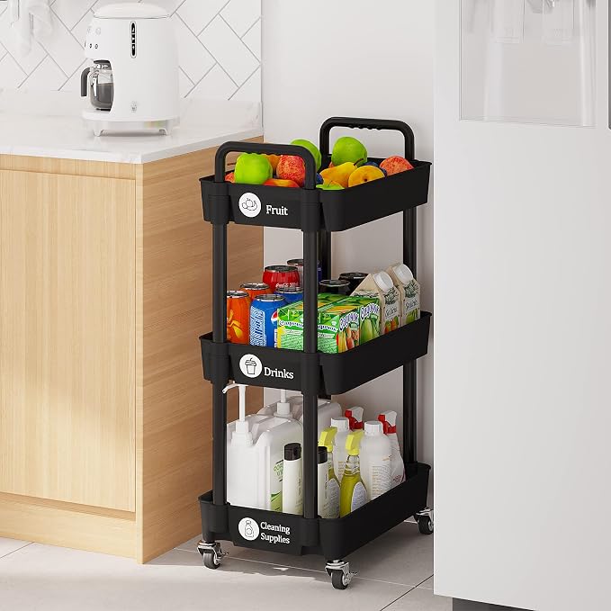 Laiensia 3-Tier Kitchen Storage Cart, Mobile Shelving Unit Cart - Image 4