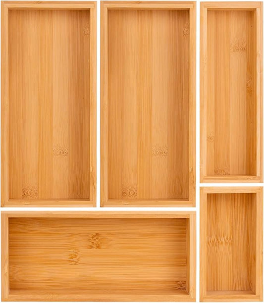 bamboo drawer organizer Set，expandable drawer dividers, wooden storage by Teicui