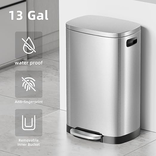KUK 13 Gallon/50L Stainless Steel Kitchen Trash Can - Image 3