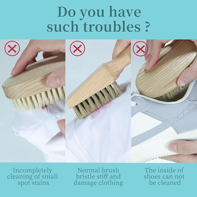 BFWood Laundry Stain Brush, Natural Soft Boar Bristles, Removes Tough Stains - Image 4