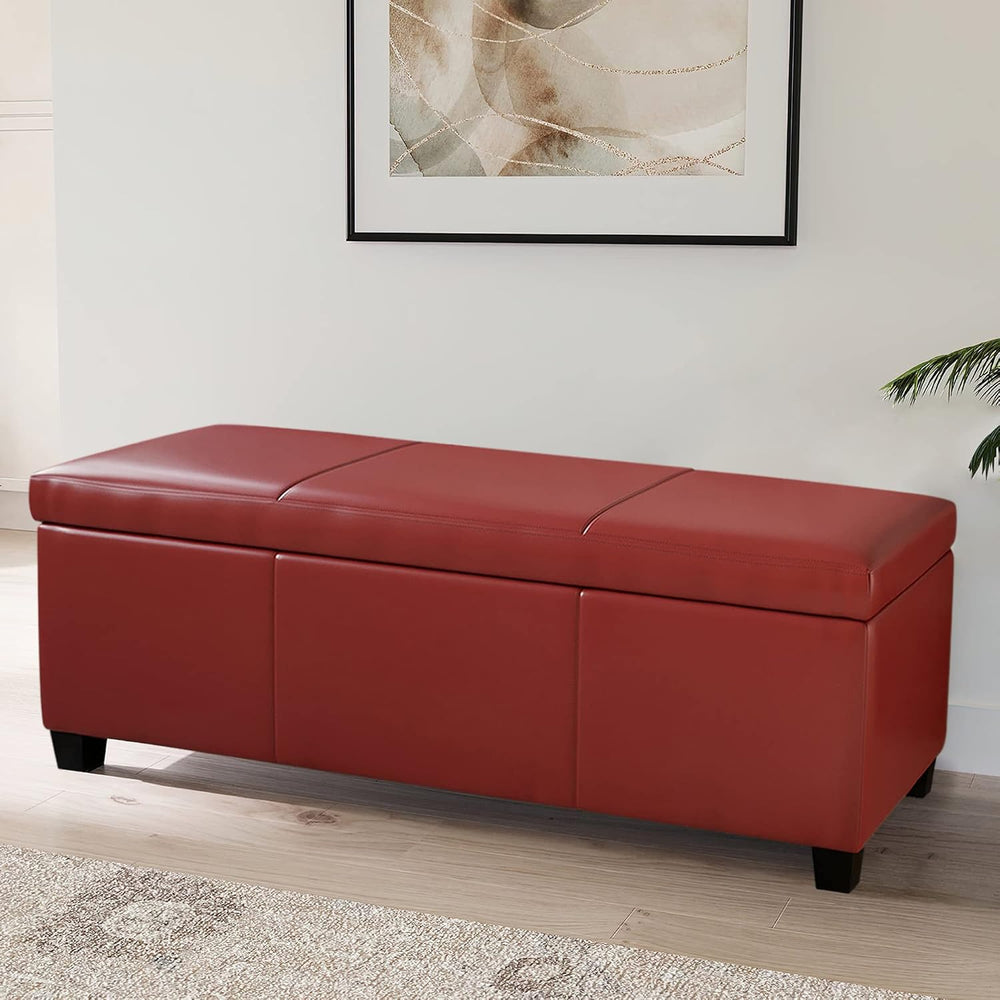 BELLEZE Storage Faux Leather Ottoman, 47 Inch Bench Bedroom Bench