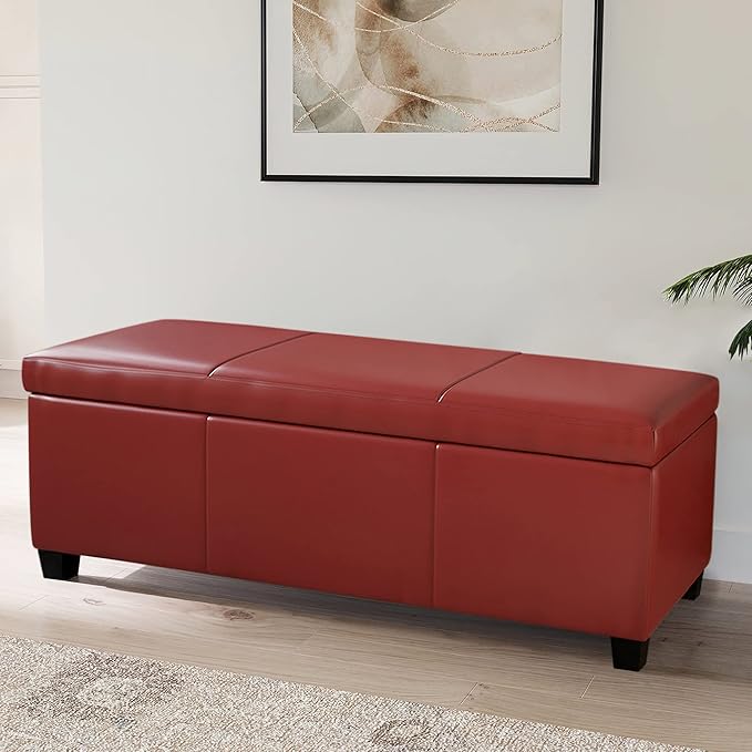 BELLEZE Storage Faux Leather Ottoman, 47 Inch Bench Bedroom Bench by BELLEZE
