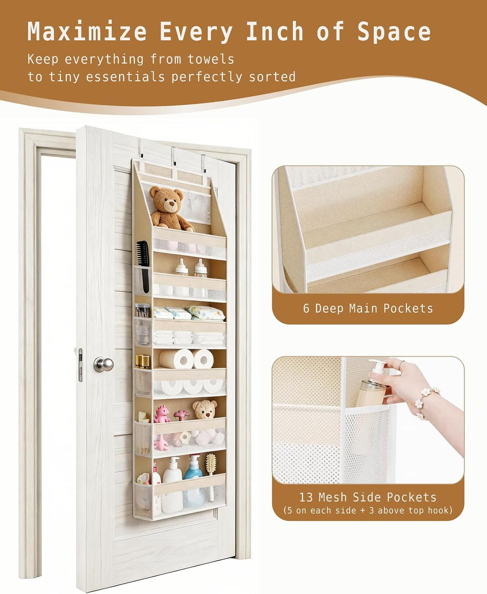 KMSCO Over The Door Organizer 6 Large +13 Mesh Side Pockets