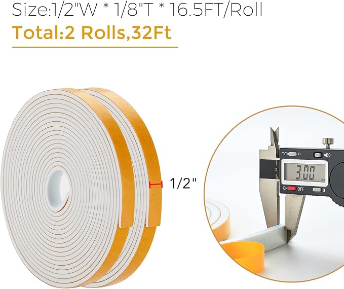 32 Feet Weather Stripping Door Seal, 1/2" Wide X 1/8" Thick Door Seal Strip - Image 3