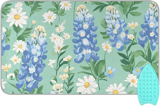 Mint Green Bluebonnet and Daisies Ironing Mat by Tatenale
