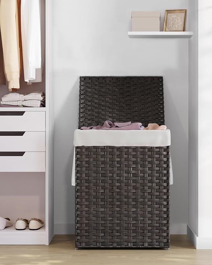 SONGMICS Laundry Hamper with Lid, 23.8 Gallon Synthetic Rattan Clothes Laundry - Image 9