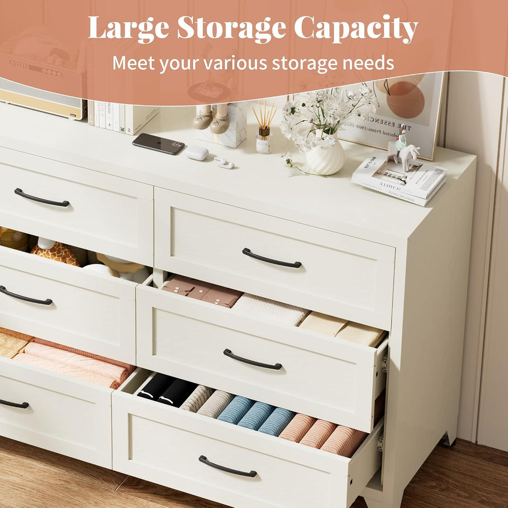 Metal 6 Drawer Dressers for Bedroom, 47" Wide White Steel Chest of Drawe...