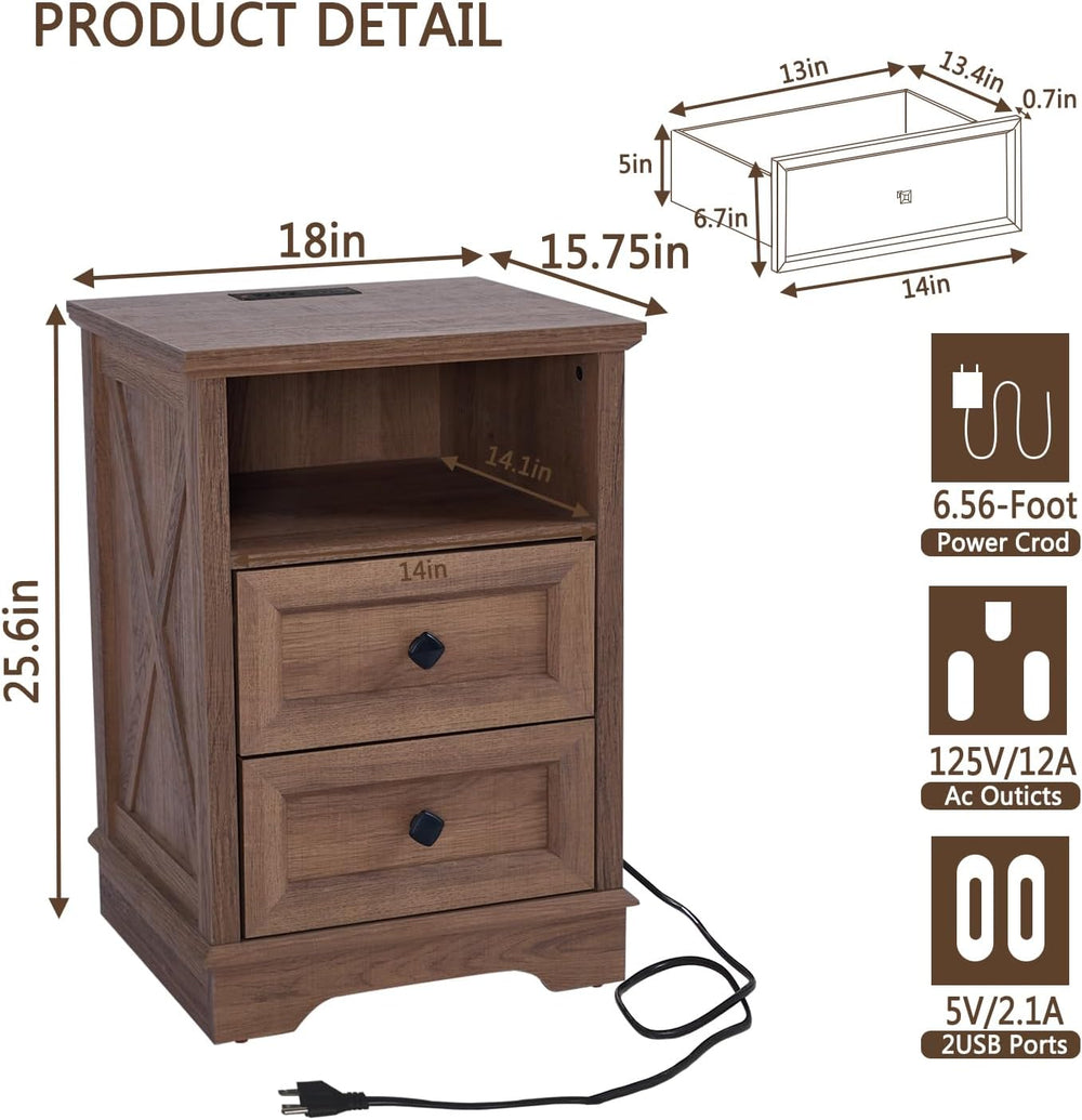 Farmhouse X-Pattern 2 Drawers Dresser,Natural Oak Small Dresser for Bedroom