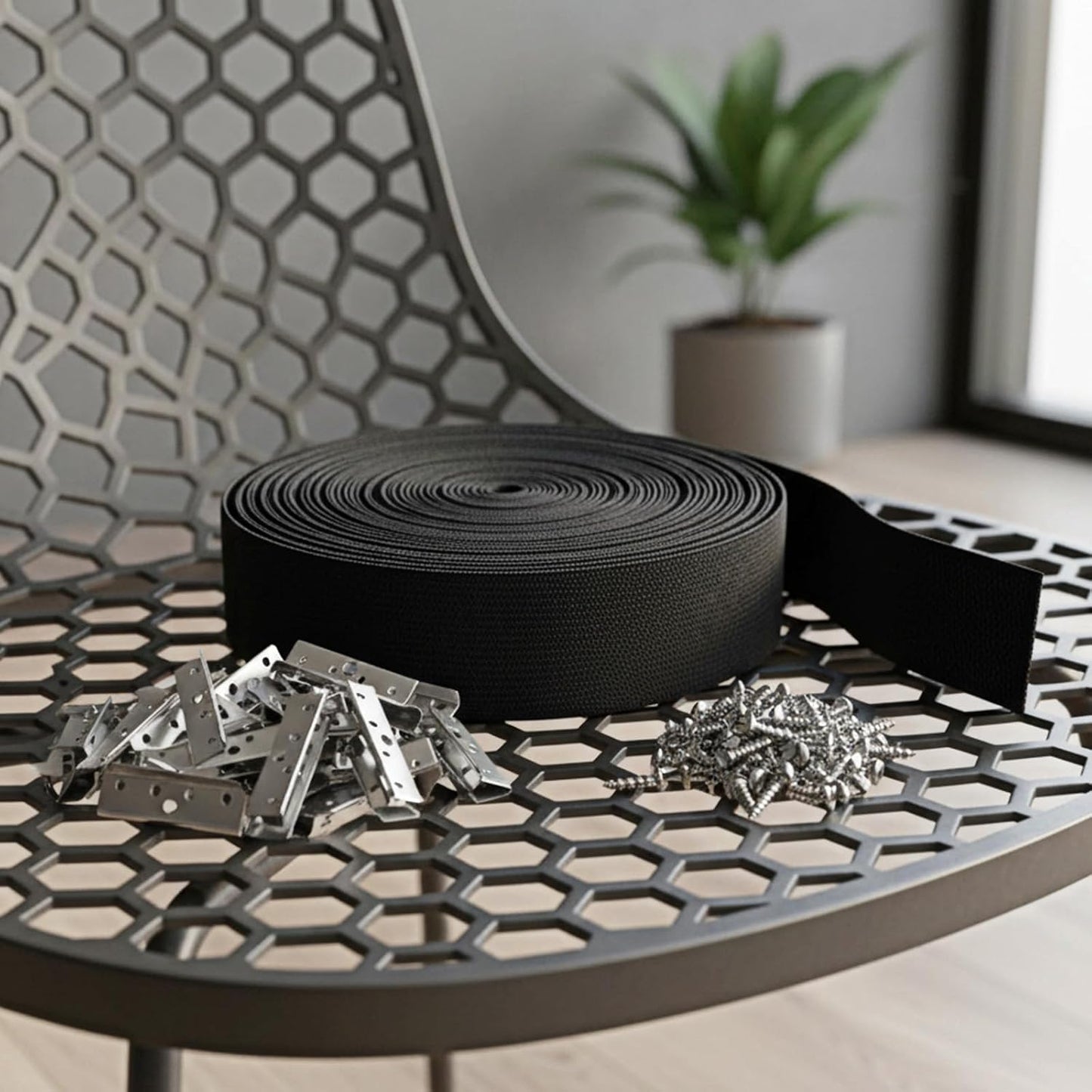 2 Inch Wide x 40 ft Chair Webbing Replacement Kit, Upholstery Webbing Elastic Band with Metal Clips and Mounting Screws to Repair Sagging Couch Chair Patio Furniture Patio (Black)