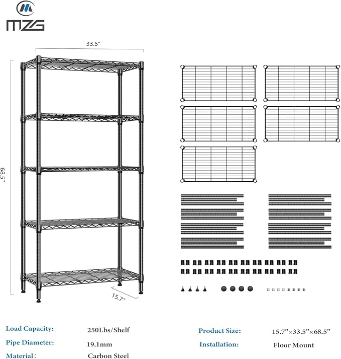 1250 lbs 5 Tier Shelf Metal Storage Shelves Shelving Wire Rack Heavy Duty - Image 7