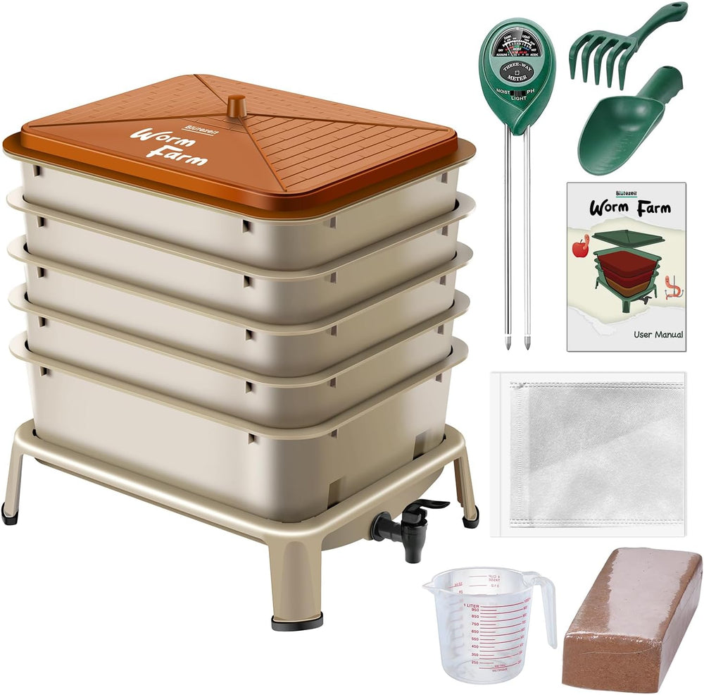 Blütezeit 5-Tray Worm Compost Bin, 53QT Outdoor & Indoor Worm Composter w...