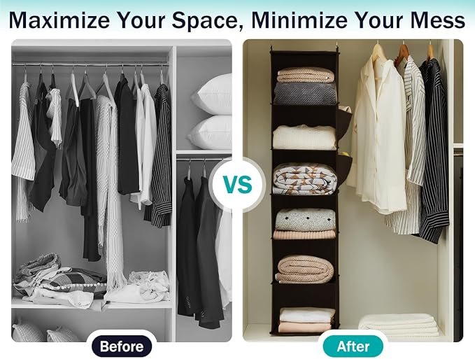 YOUDENOVA Hanging Closet Organizer, 6-Shelf Closet Hanging Storage Shelves - Image 5