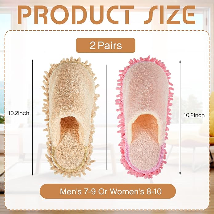 Jecery 2 Pair Microfiber Slippers Floor Cleaning Chenille Mop Slippers Base - Image 2