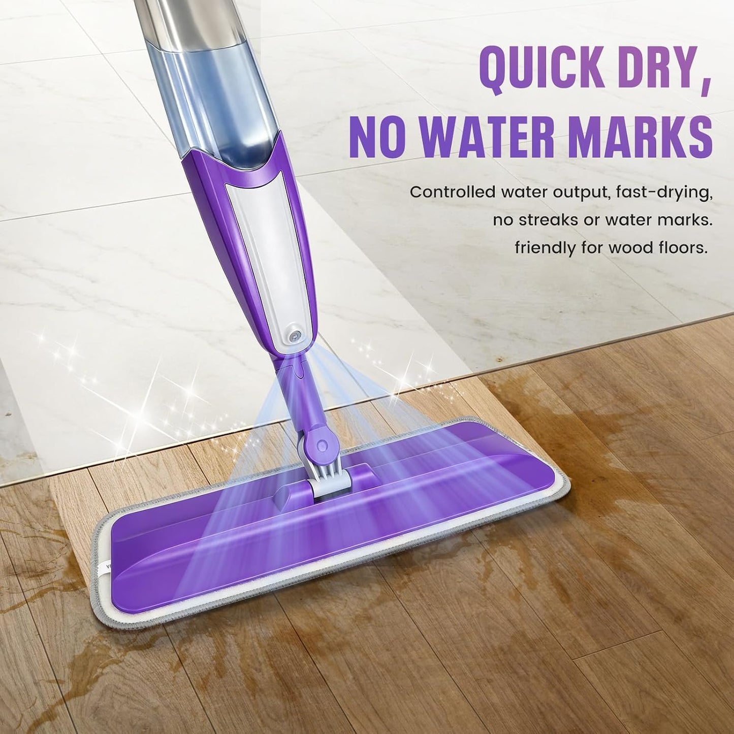 Spray Mop for Hardwood Floors Cleaning with 3 Washable Pads, Microfiber Wet Mops with Sprayer for Home Kitchen Tile Wood Vinyl Laminate,16.9 oz Refillable Bottle, Purple