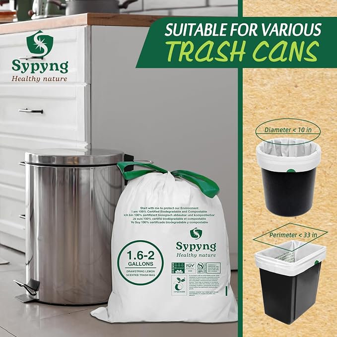 Compostable Kitchen Waste Trash Bags 1.6-2 Gallon Heavy Duty 100% Biodegradable - Image 3