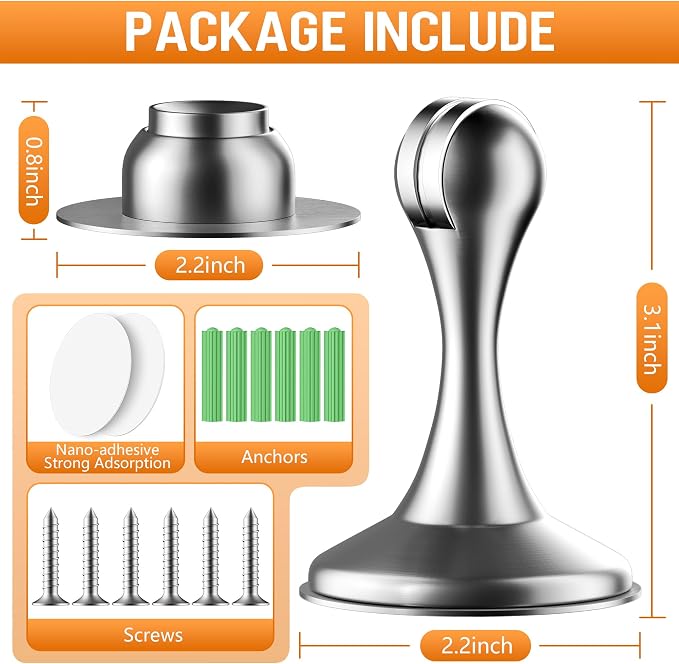 Crosize Magnetic Door Stoppers 4 Pack, Stainless Steel Door Catch - Image 3
