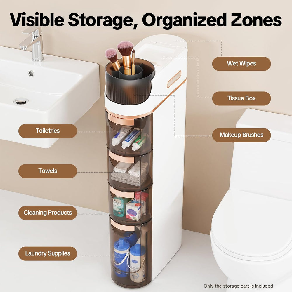 4-Drawer Narrow Bathroom Storage Cabinet, Mobile Plastic Slim Rolling Organiz...