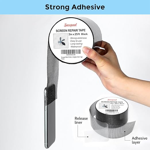 Black Window Screen Repair Tape, 3IN X 25FT Screen Repair Kit - Image 2
