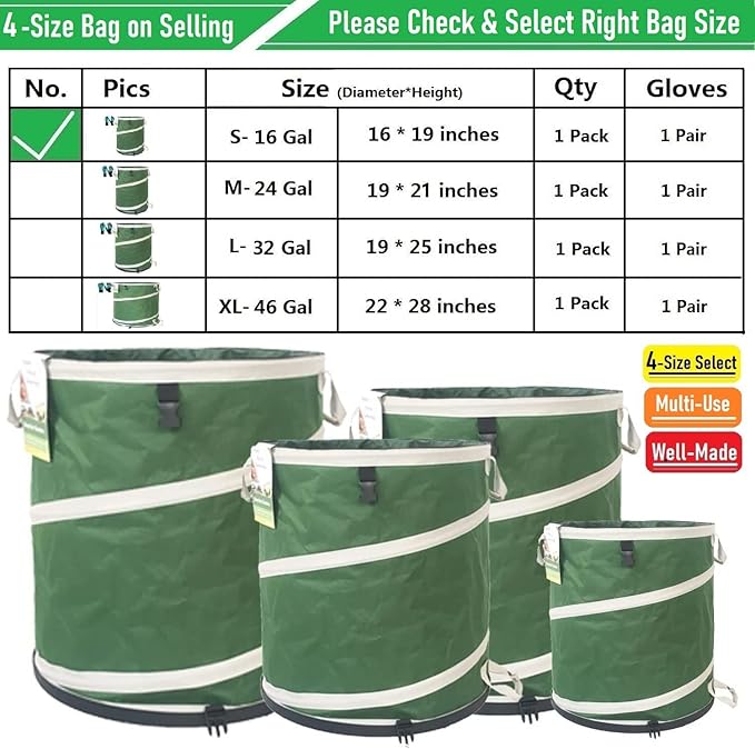 16-Gallon Collapsible Trash Can Hard-Shell Bottom Yard Garden Bag - Image 9