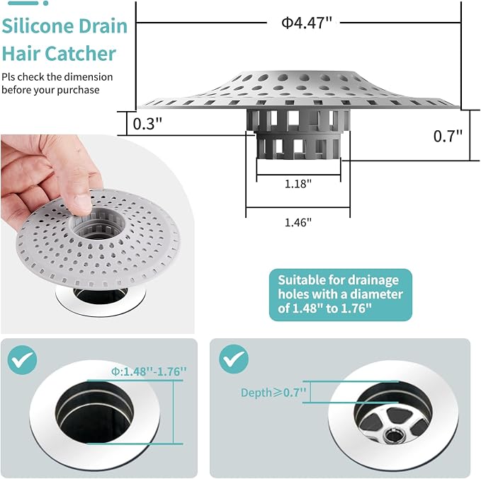 Bathtub Drain Hair Catcher, Silicone Tub Hair Catcher Drain Protector, - Image 5