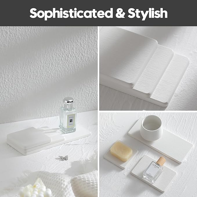 3PCS Bathroom Sink Vanity Trays, Quick Stone Drying Mat Dish Soap Dispenser - Image 6