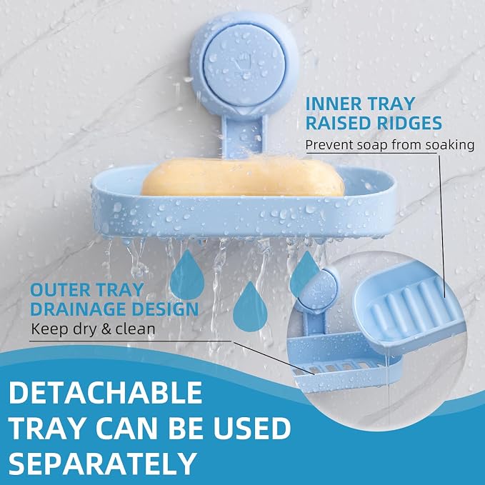 LEVERLOC Soap Dish Holder for Shower Suction Cup Wall Mounted Self Draining - Image 4