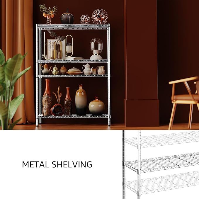 IZEUK 4-Tier Adjustable Heavy Duty Metal Wire Shelving Unit, Wide Storage Rack - Image 7