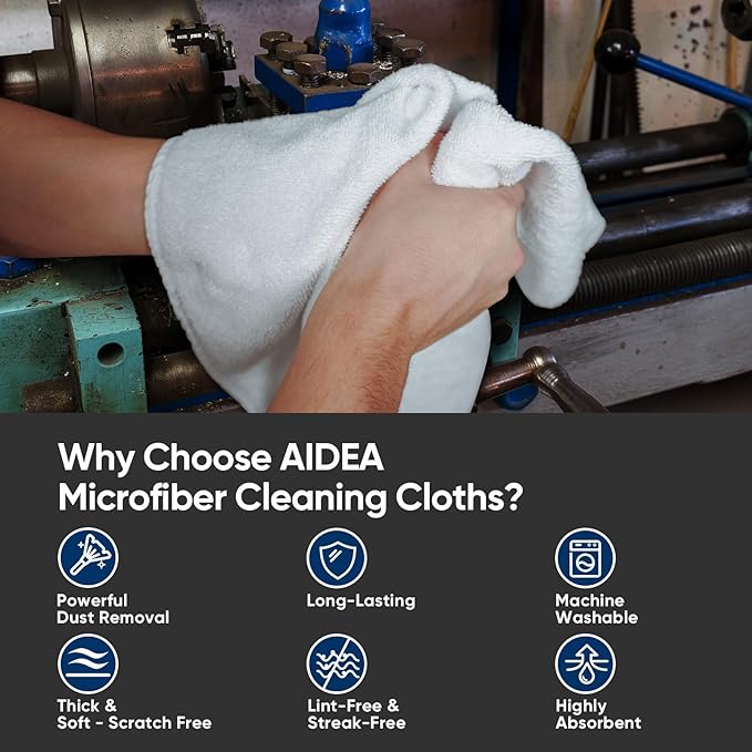 AIDEA Microfiber Cleaning Cloth White-100PK, Absorbent Cleaning Rags, - Image 2