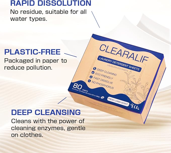 Clearalif All in One Laundry Detergent Sheets Kit, Fresh Linen Scent, 160 Loads - Image 3