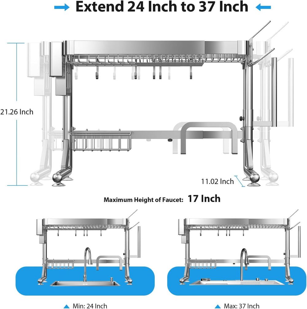 Over The Sink Dish Drainer Drying Rack 2 Tier Adjustable Width