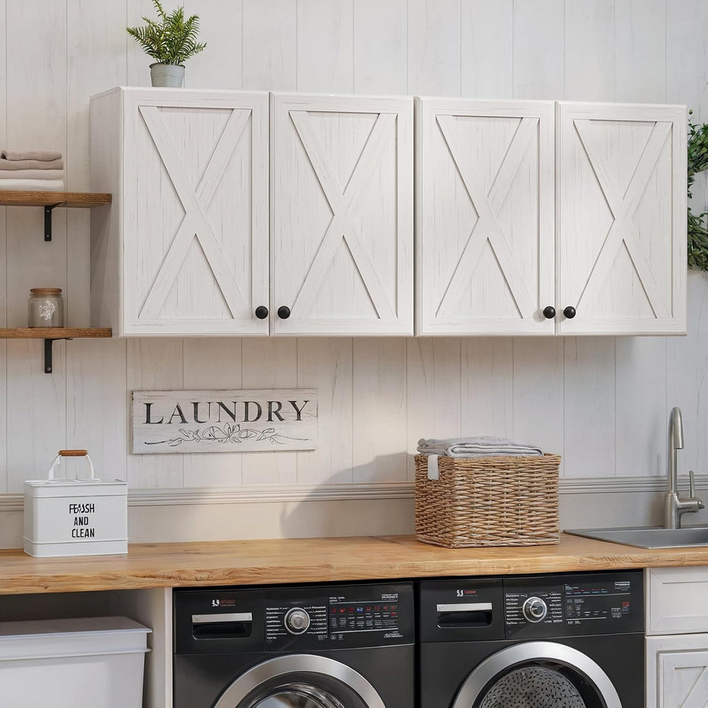 FIMELLO 30’’ Laundry Room Cabinets, Laundry Wall Cabinet Storage, Barn Door K...