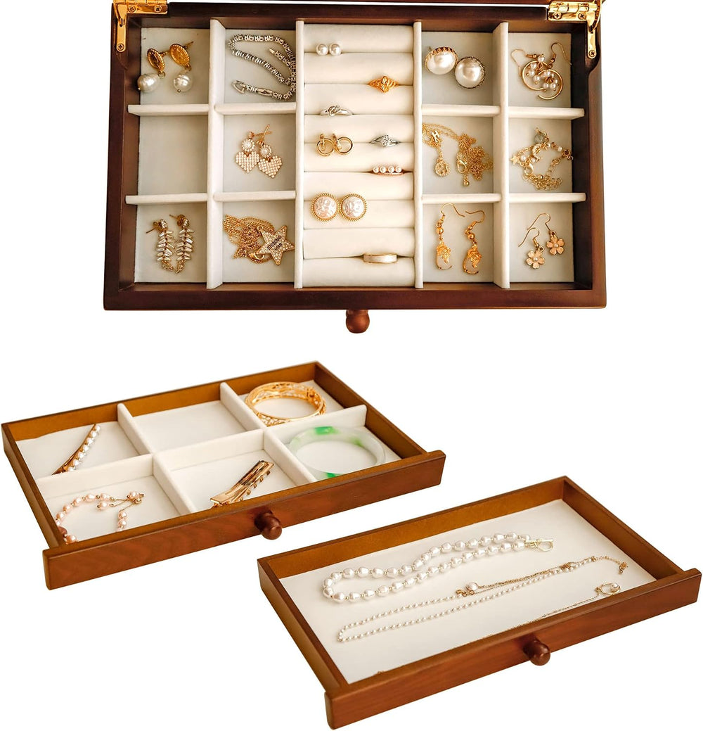 Kendal Wooden Jewelry Box, 3 Layer Jewelry Box for Women, Jewelry Holder Orga...