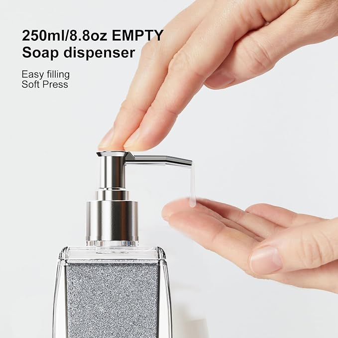 Silver Soap Dispenser with Refillable Plastic Pump - Image 8
