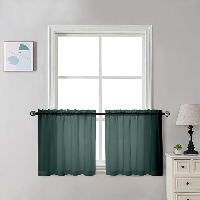 Chyhomenyc Sheer Hunter Green Kitchen Tier Curtains 24 Inch Length Set by Chyhomenyc