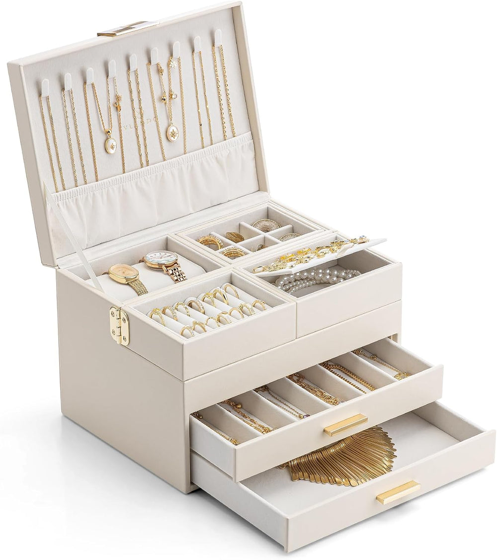 VLANDO Jewelry Box,4-Layer Design with Retractable Tray and 2 Drawers