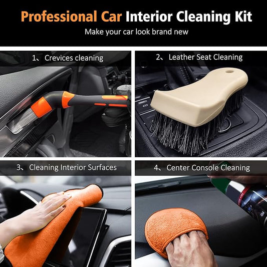 YeewayVeh 7PCS Car Interior Detailing Kit, Horse Hair Car Leather Brush - Image 2