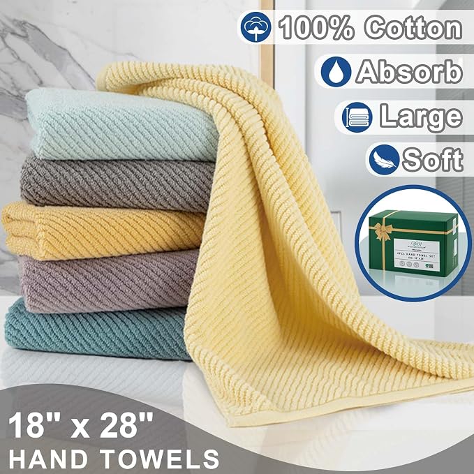 VOOVA & MOVAS Blue Hand Towels for Bathroom, 4 Pack Large 18"x28" - Image 3