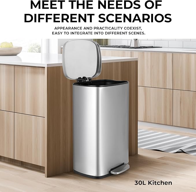 13.2 Gal Kitchen Trash Can, 50L Recycling or Garbage Bin, Brushed Stainless - Image 3