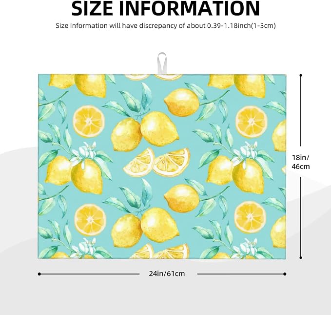 Spring Yellow Lemon Teal Background Microfiber Dish Drying Mat - Image 3