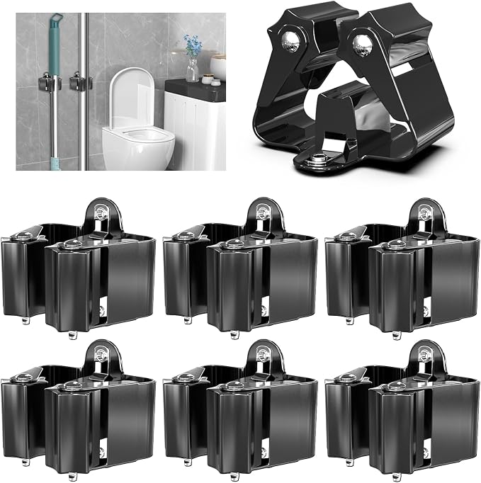 3-H Stainless Steel Broom Holder Wall Mount 6-Pack- Heavy Duty Mop Organizer by 3-H